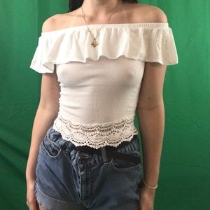 White off-shoulder crop top